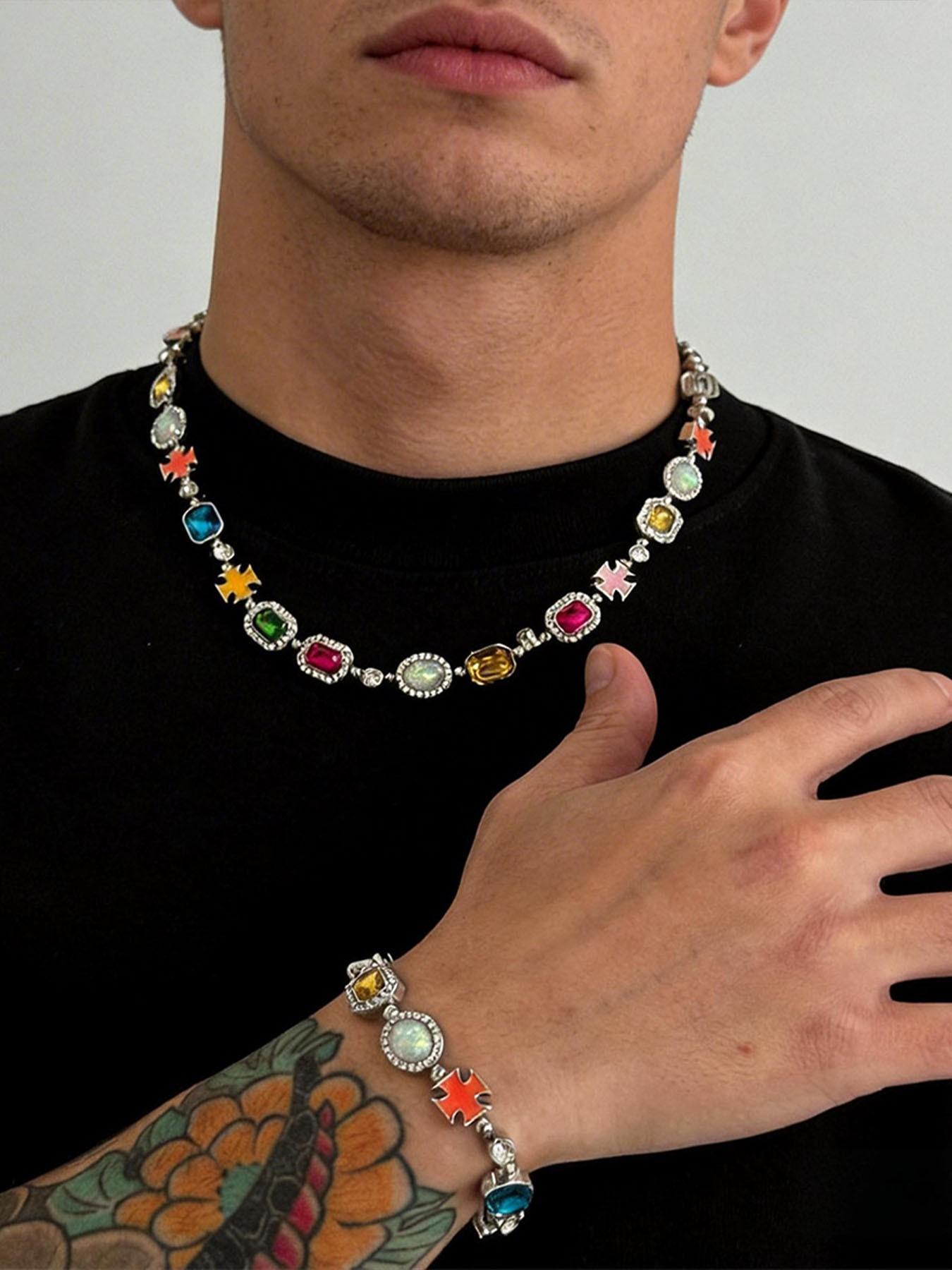 Elegant Zircon Jewelry Set, Unisex Necklace and Bracelet Combo, Perfect Gift for Couples, Ideal for Birthdays and Special Occasions