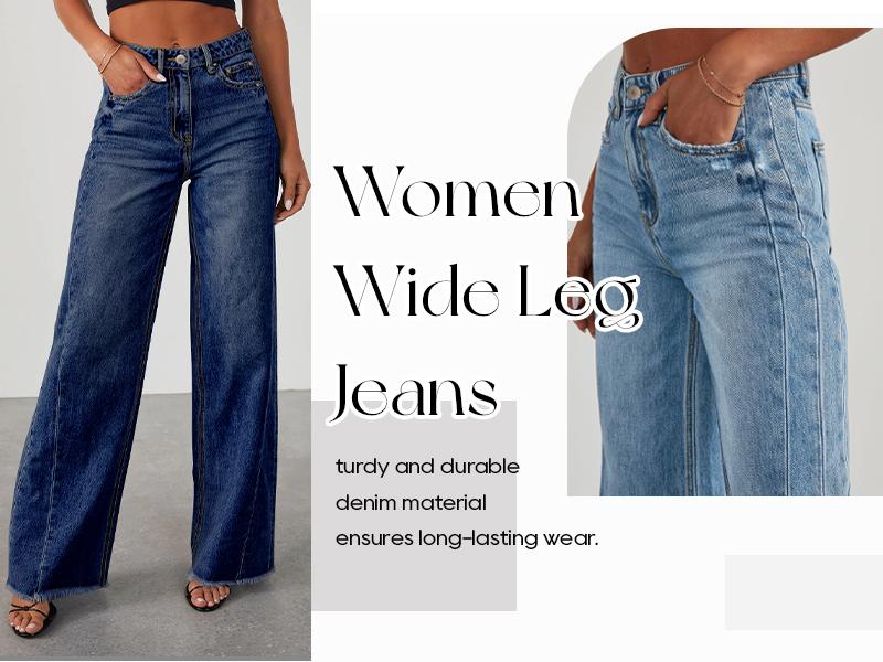 Women's Fashionable Cute Wide Leg Jeans Flowy High Waisted Strechy Raw Hem Zimbaplatinum Denim Pants(2 or 3 for fs)