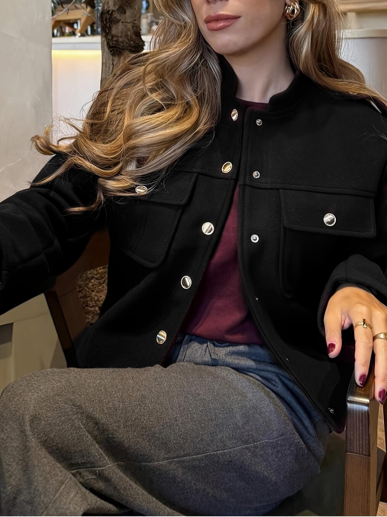 Women's Casual Fashion Coat Jackets with Button Decoration, Elegant Woven Fabric, Thick Material, Random Print Design, Fall & Winter Wear