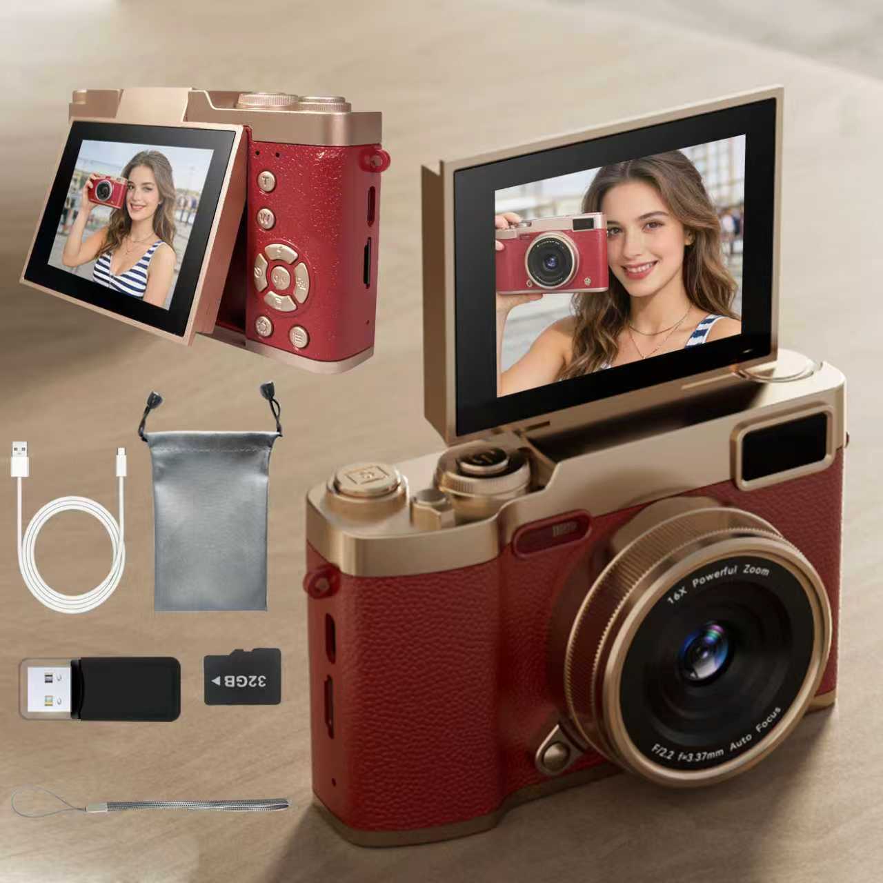Flip Cover Ccd Digital Camera, Includes 32GB High Capacity Memory