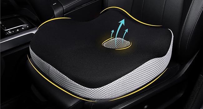 JOKG OKGCar Seat Cushion, Ergonomic Memory Foam Car Cushion for Sciatica Pain Relief, Larger Driving Seat Pillow for Short Drivers on Long Drives - Butt Pillow for Truck, Office, Wheelchair - Black&Gray