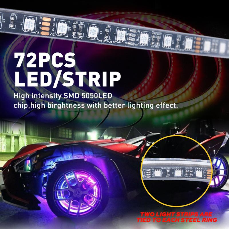 17.5" RGB & Chasing Flow Double Row LED Wheel Ring Rim Lights For Truck Car set
