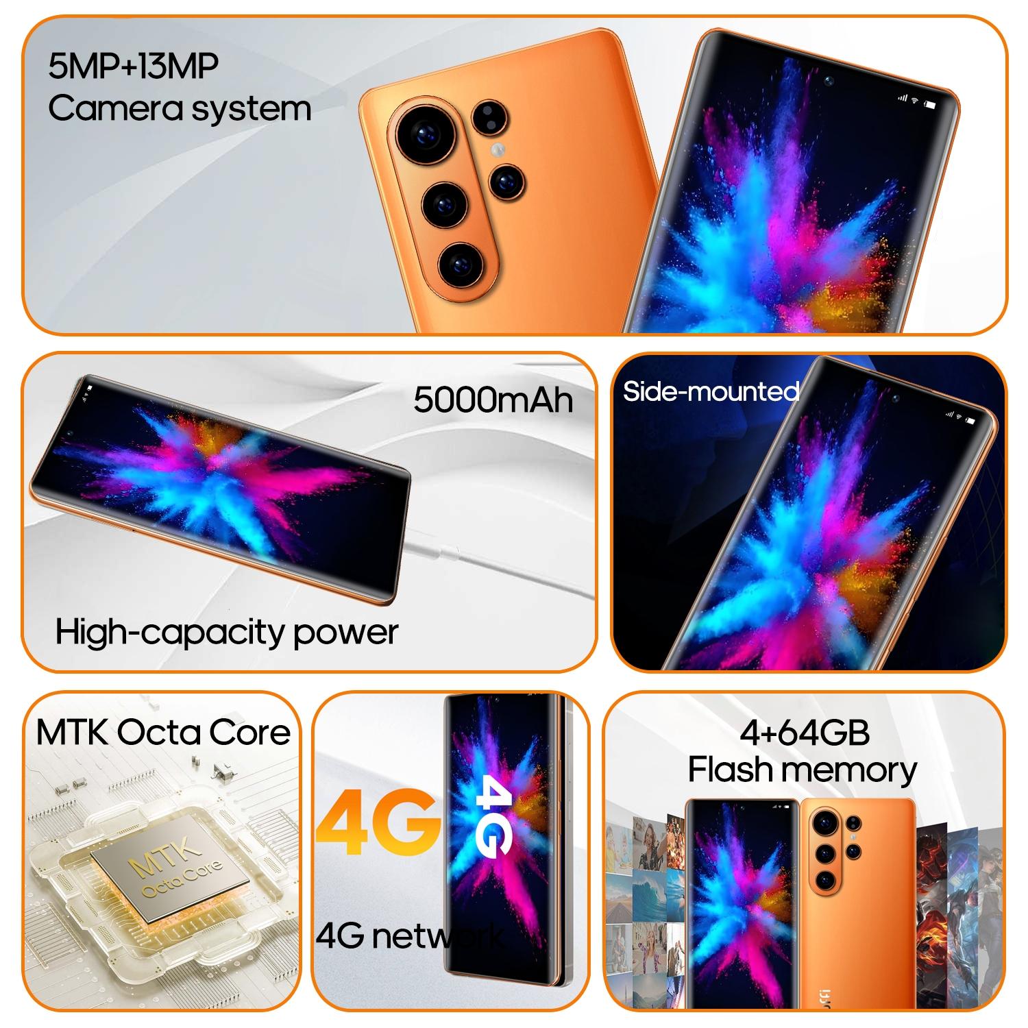 FUFFi 6.67-inch curved screen, 4G network smartphone, 4GB RAM+64GB ROM, 5MP+13MP high-definition camera, eight core processor, Android 12.0 stylish phone, 5000mAh battery, dual card dual standby, GPS