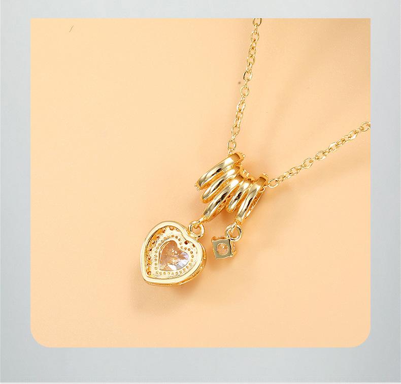 Unique design exquisite heart-shaped zircon necklace, summer fashion temperament collarbone chain, versatile cross-border pendant accessory
