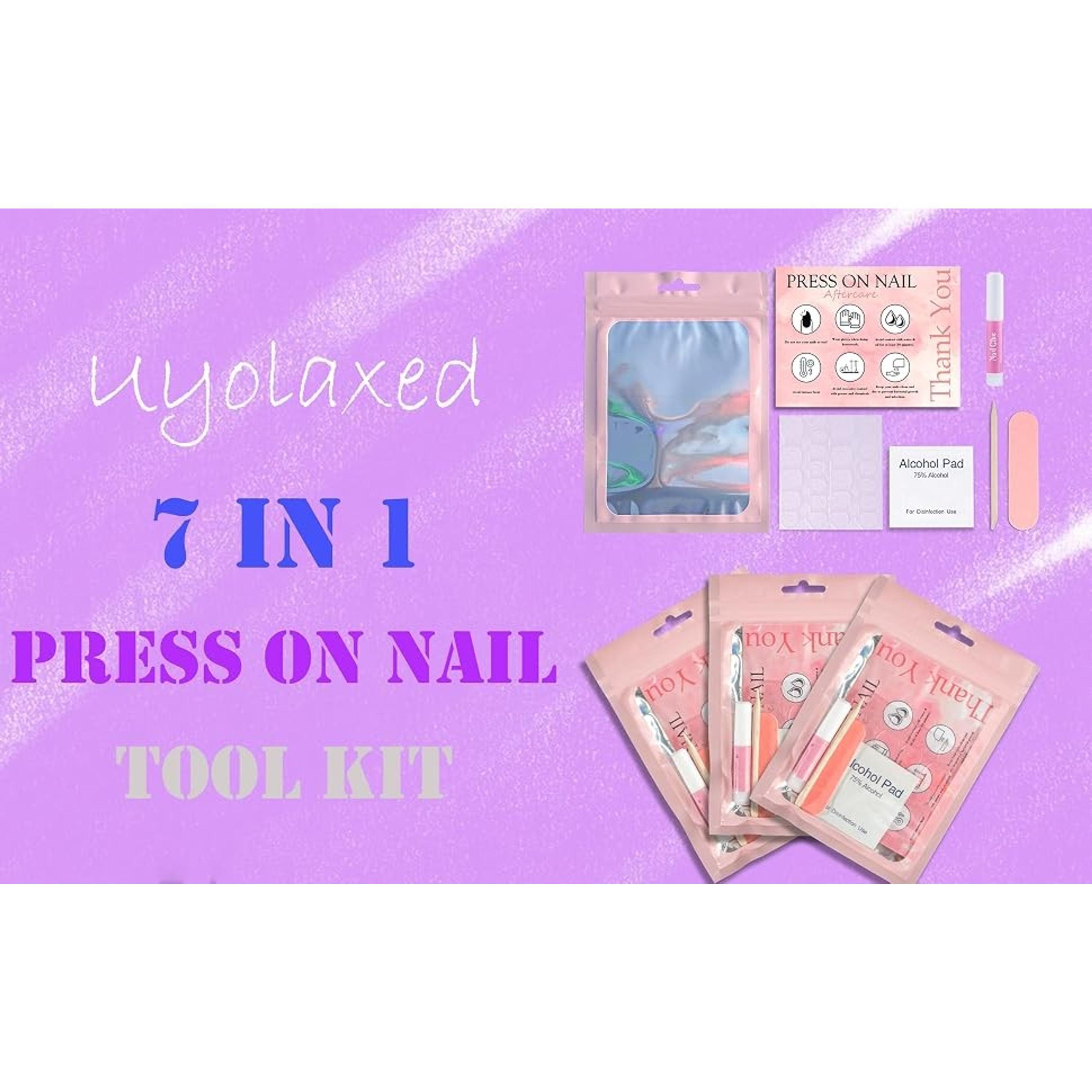 Disposable Nail Supplies Kit, Professional Manicure Press-On Nail Tool Set with Nail File, Adhesive Tabs, Nail Glue, Sticks, Prep Pads, Bags, and Cards for Nail Business (140pcs, 20 Sets, Pink)Gift