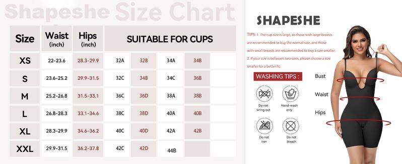 SHAPESHE Deep-U Plunge Bodysuit for Women Backless Built In Bra Low Back Bodysuits Shapewear Fit for Any Dress