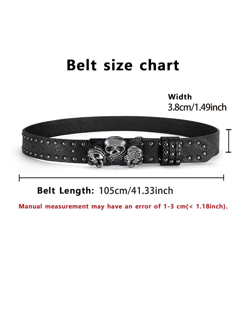 Unisex Skull Head Design Belt, Unique Style Leather Waistband, Fashion Personalized Clothing Accessory, Men and Women Belts, Trendy Exquisite Belt