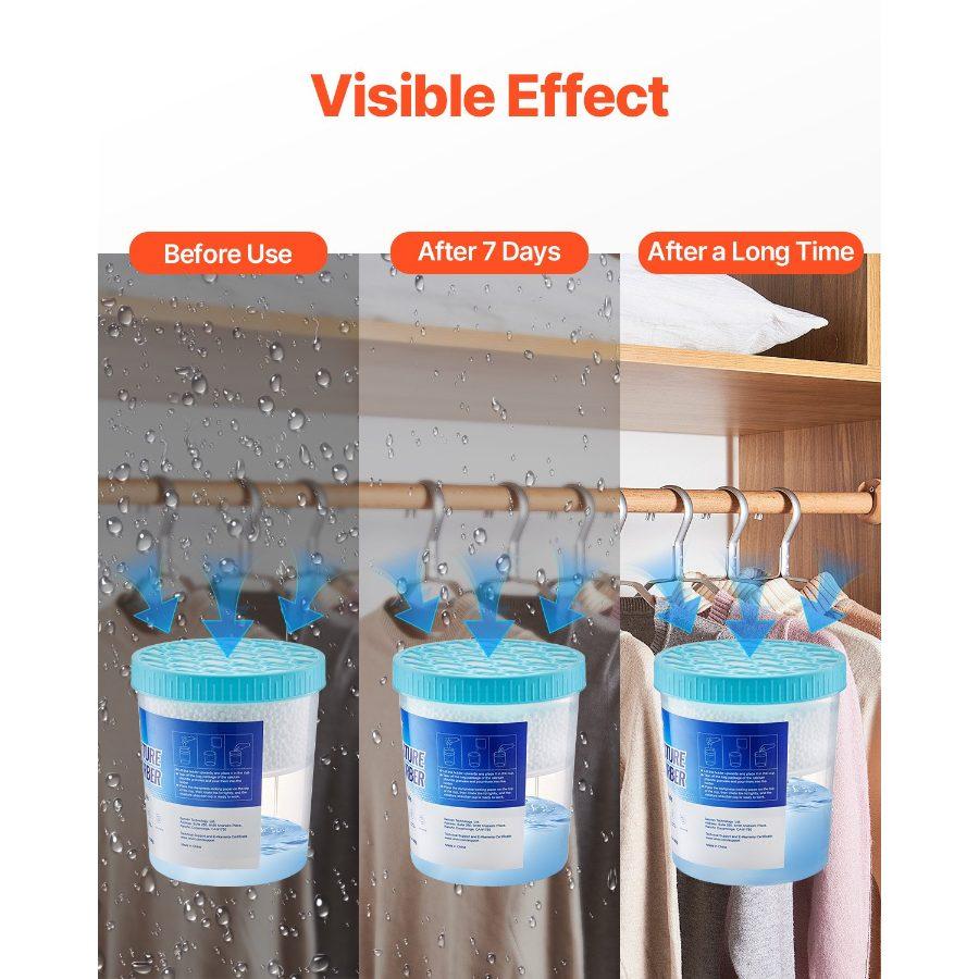 VEVOR Moisture Absorber Bucket, 2 Packs 16.2 oz Hi-Capacity Moisture Absorber Bucket with 800ml Storage Area Reusable Outer Bucket for Long-Term Use, Fragrance Free Moisture Absorber for Fresher Air