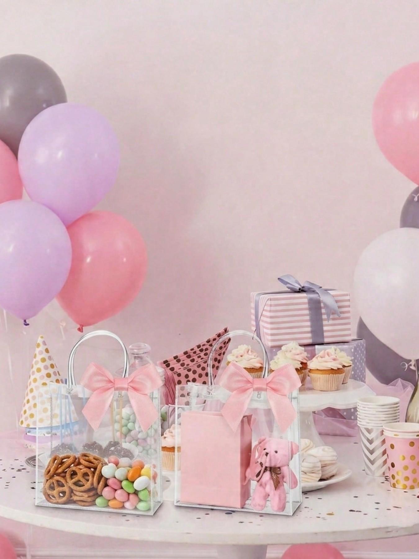 5pcs/10pcs Reusable Transparent PVC Gift Bags with Ribbon Bow, Cute Packaging, Ideal for Weddings, Birthdays, Graduations, Casual Style