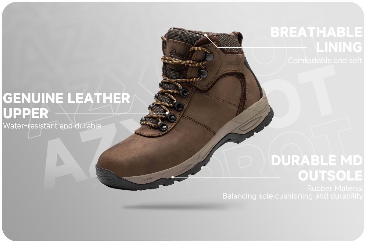 Hiking Boots for Men - Brown 6" (AZX558) Comfortable Soft Toe Shoes Mid Non Slip Hiking Shoes Outdoor Travel Shoes Leather Waterproof  Hiking Backpack Boots