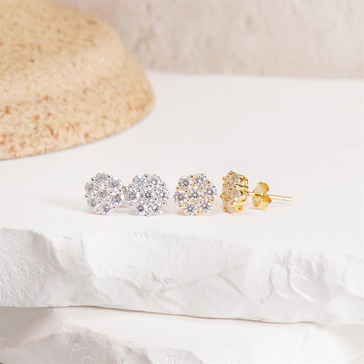 Delzzad S925 D Color VVS Synthetic Moissanite Flower Stud Earrings Valentine's Day Gifts Jewelry