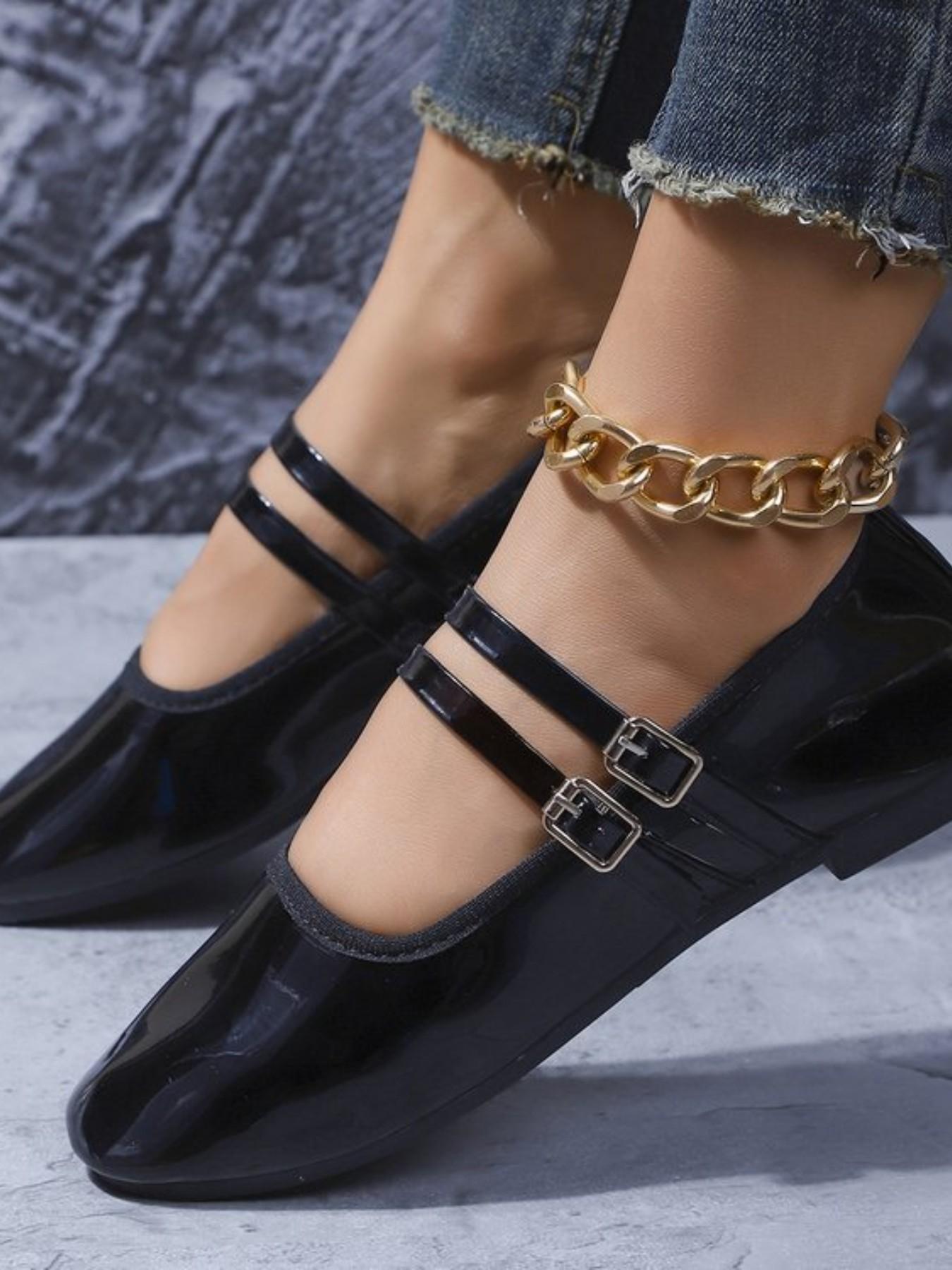 2026 New Women's Double Buckle Mary Jane Shoes, Square Toe Leather Soft Sole Ballet Flat, Casual for Work, Date, Daily Wear, College Style