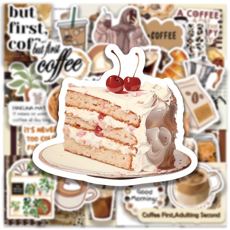 50pcs Summer Coffee Retro Stickers, Vintage Design for Coffee Cups & Notebooks, Relaxing Coffee Break Essentials, Summer Vibes, Hot Selling Coffee Lovers Accessories