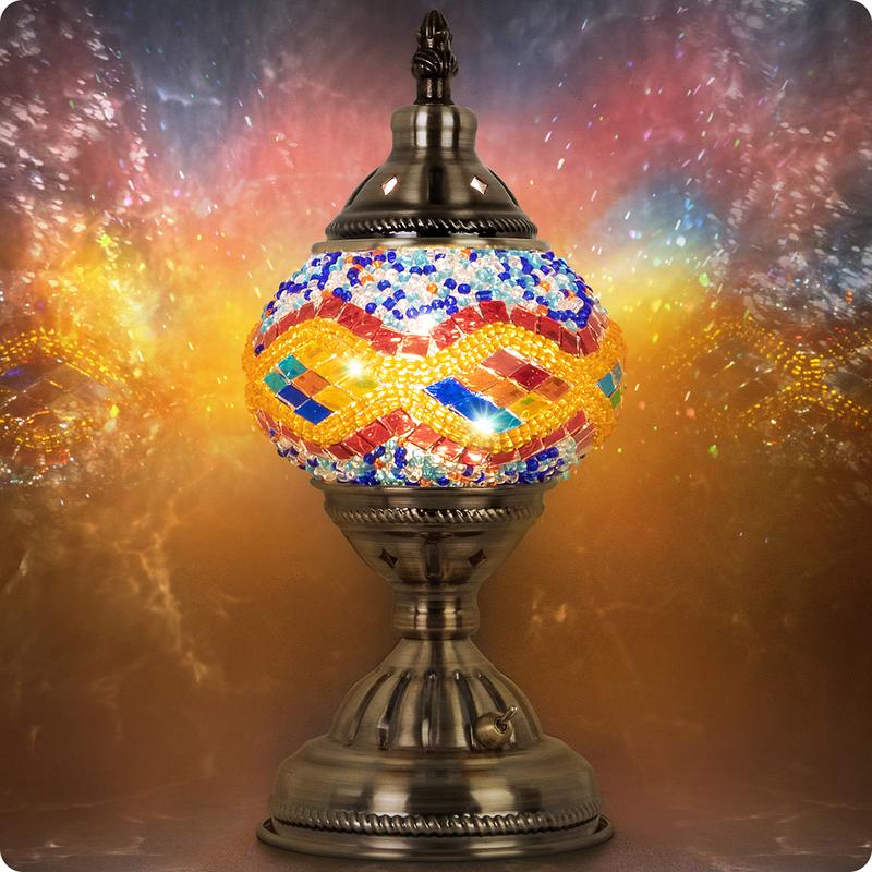 Yarra-Decor Handmade Turkish Moroccan Lamp - Tiffany Mosaic Glass with Bronze Base, Portable Bedside Lamp, Rechargeable Battery 2000mAh (LED Bulb Included) Lighting Christmas gifts Valentine's Day gifts