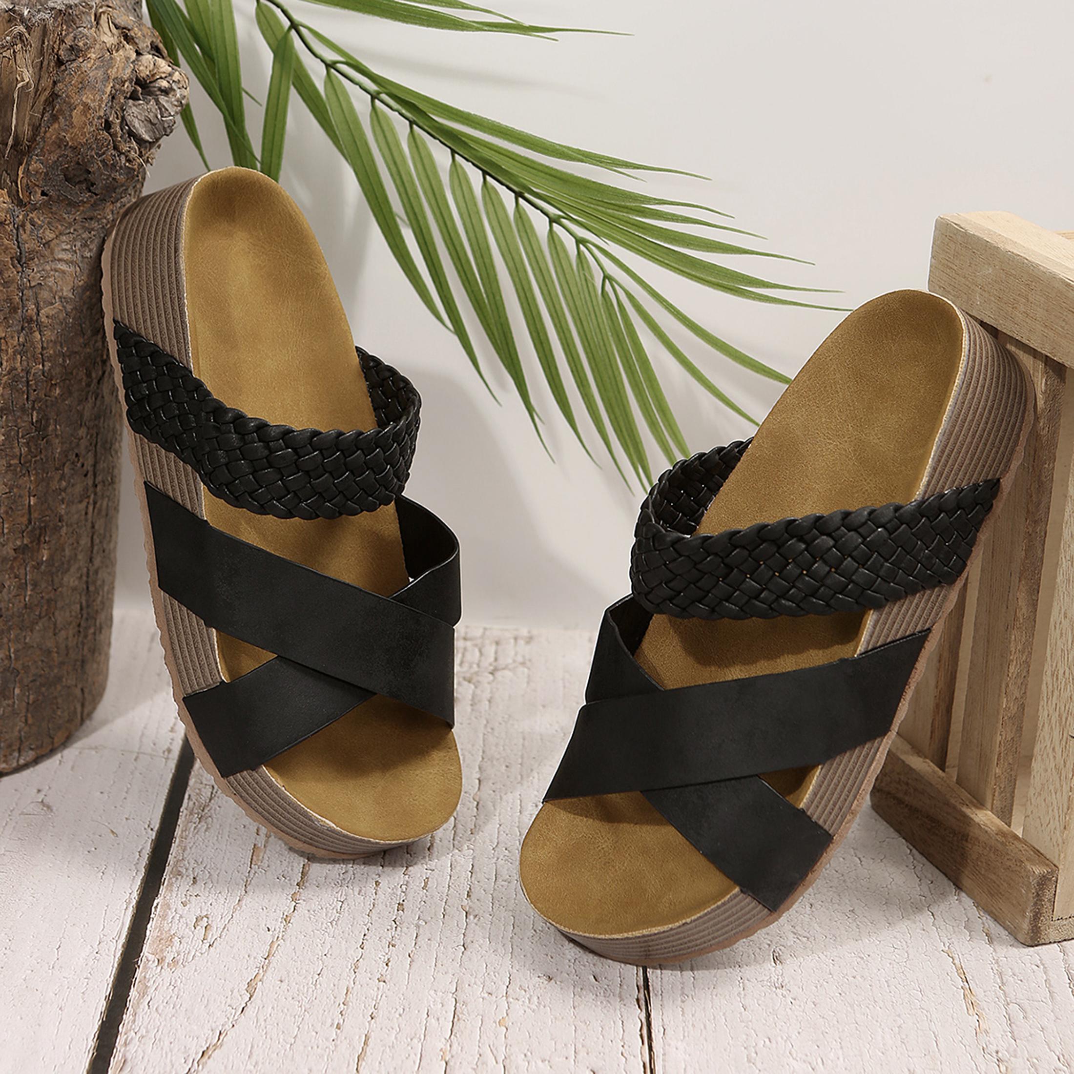 Womens Thick Bottom Braided Cross Sandals Minimalist Summer Casual Slippers Open Toe Springfresh