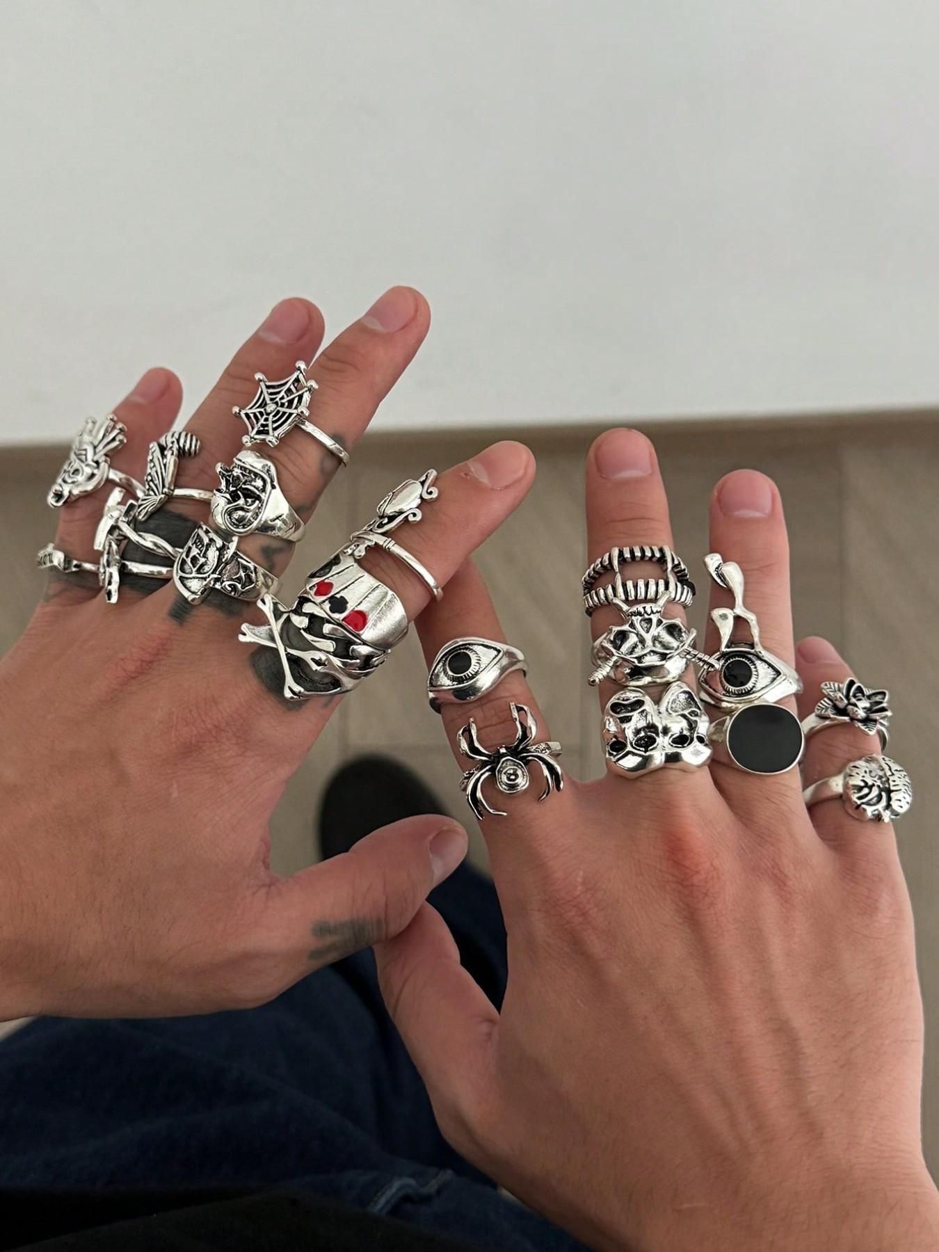 21 Piece Vintage Spider Skull Ring Set, Stacking Ring Set, Dark Punk Joint Rings, Holiday Gift, Street Style Charm Accessories, All Seasons