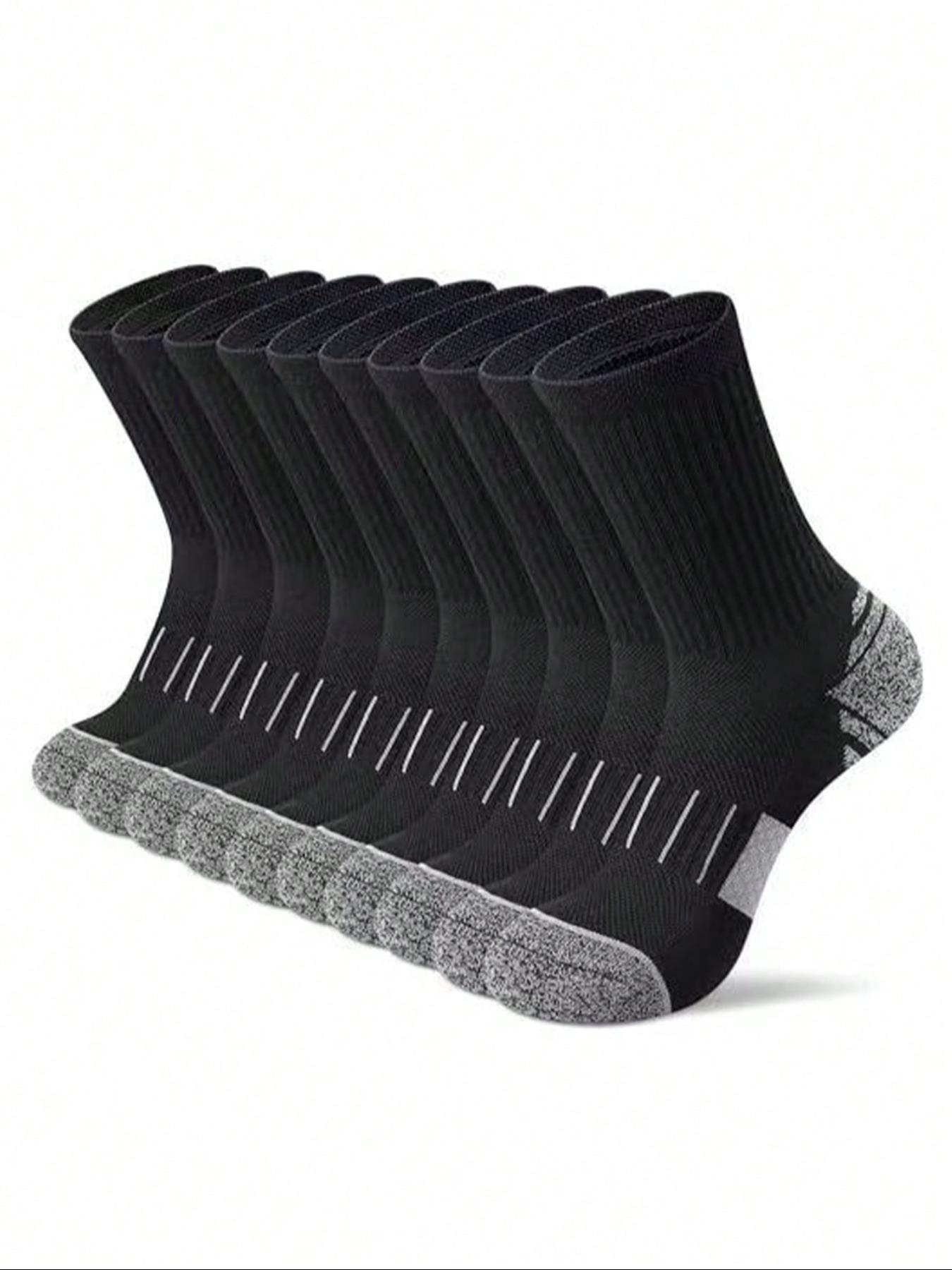 10 Pairs Men's Sports Socks, Shockproof Non-Slip Crew Socks, Breathable Moisture-Wicking, Marathon Running, Basketball, Soccer Socks