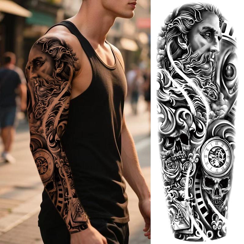 20 Large Temporary Tattoos Featuring Greek Mythology, 8 Full Arm Maori Warrior Compass Designs Aesthetic Tattoo Merch, Perfect for Adults Men Women Arms Legs, Temporary Tattoo Kit, Tattoo Stickers