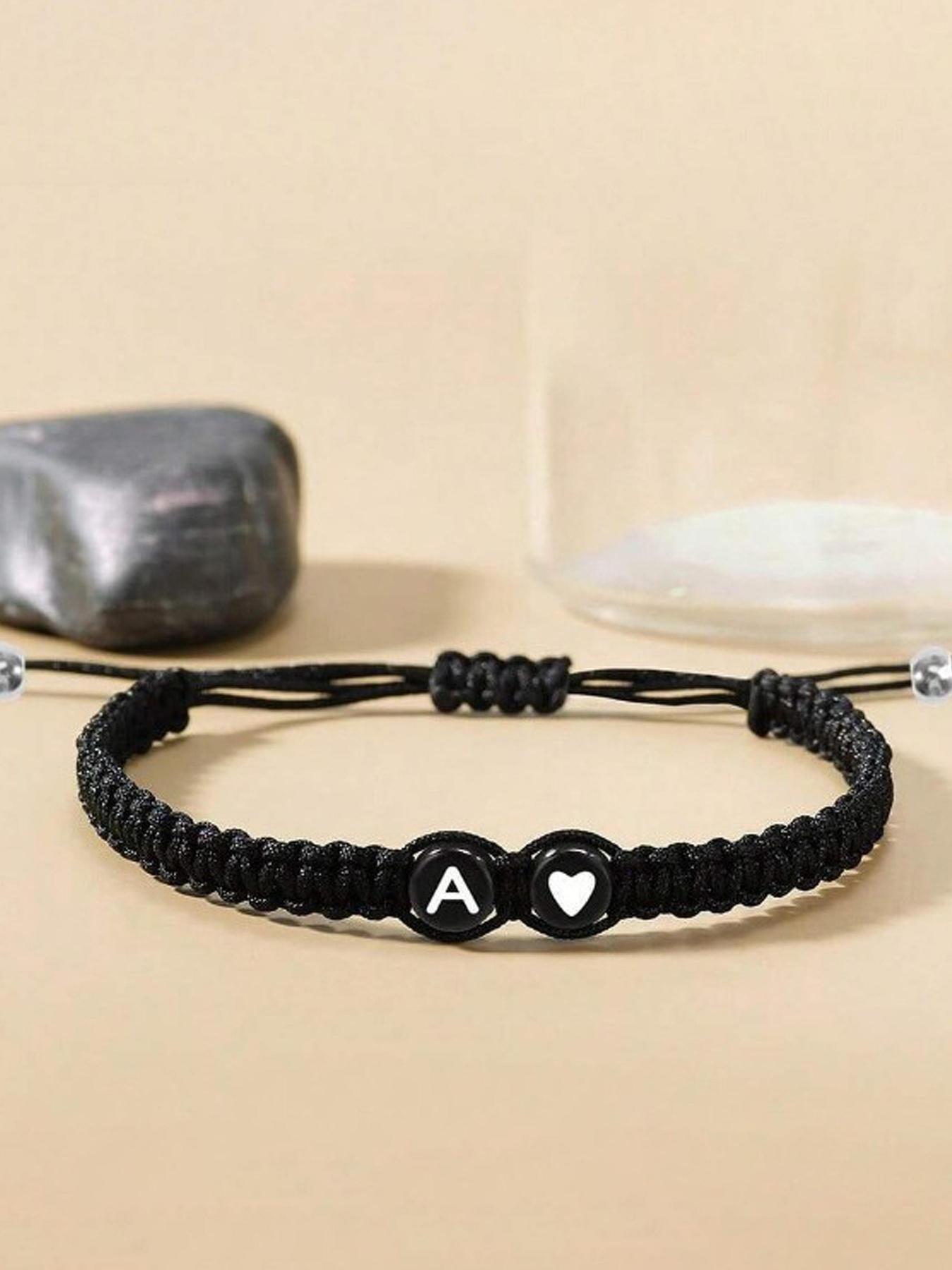 Black and White Heart-shaped 26-letter Braided Hand Rope, Personalized Style Letter Link Bracelet Suitable for Daily Wear Lovers & Girlfriends