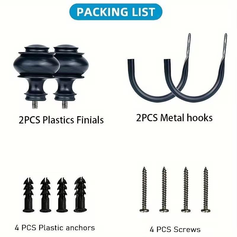 2pcs Decorative Curtain Holdbacks, Wall Mounted Drapery Tiebacks with Screws, Metal Hook and Plastic Finials, Elegant Home Décor Accessories