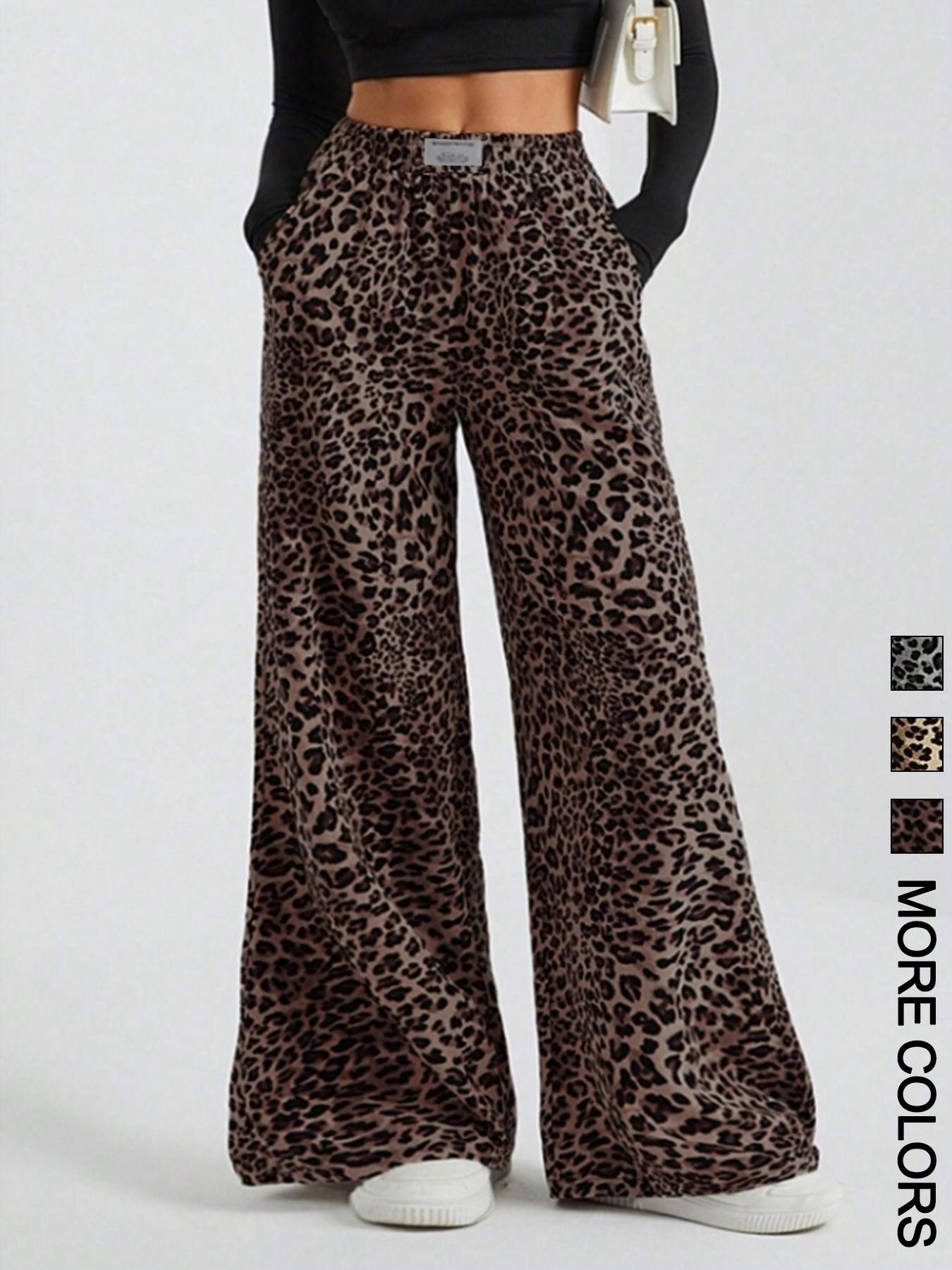 Women's Leopard Print Wide Leg Pants, Casual Loose-Fitting H-Type Trousers, Stylish Fabric Design, Perfect for Daily Wear