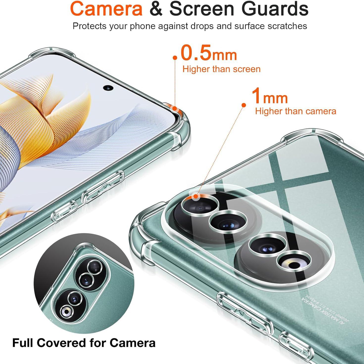 Case for Honor 90 Pro, Clear Phone Case with Reinforced Corners Camera Protection Bumper Slim Fit Shockproof Flexible TPU Case, Transparent