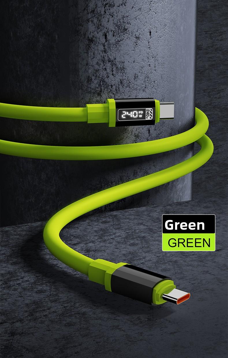 Super soft liquid silicone durable data cable 240W Digital Display Flash Fast Silicone Charging Cable 4.9ft Type C+Type C Type C+Lightning Data Sync Cable for Phones Tablets and Computers Aluminium Alloy