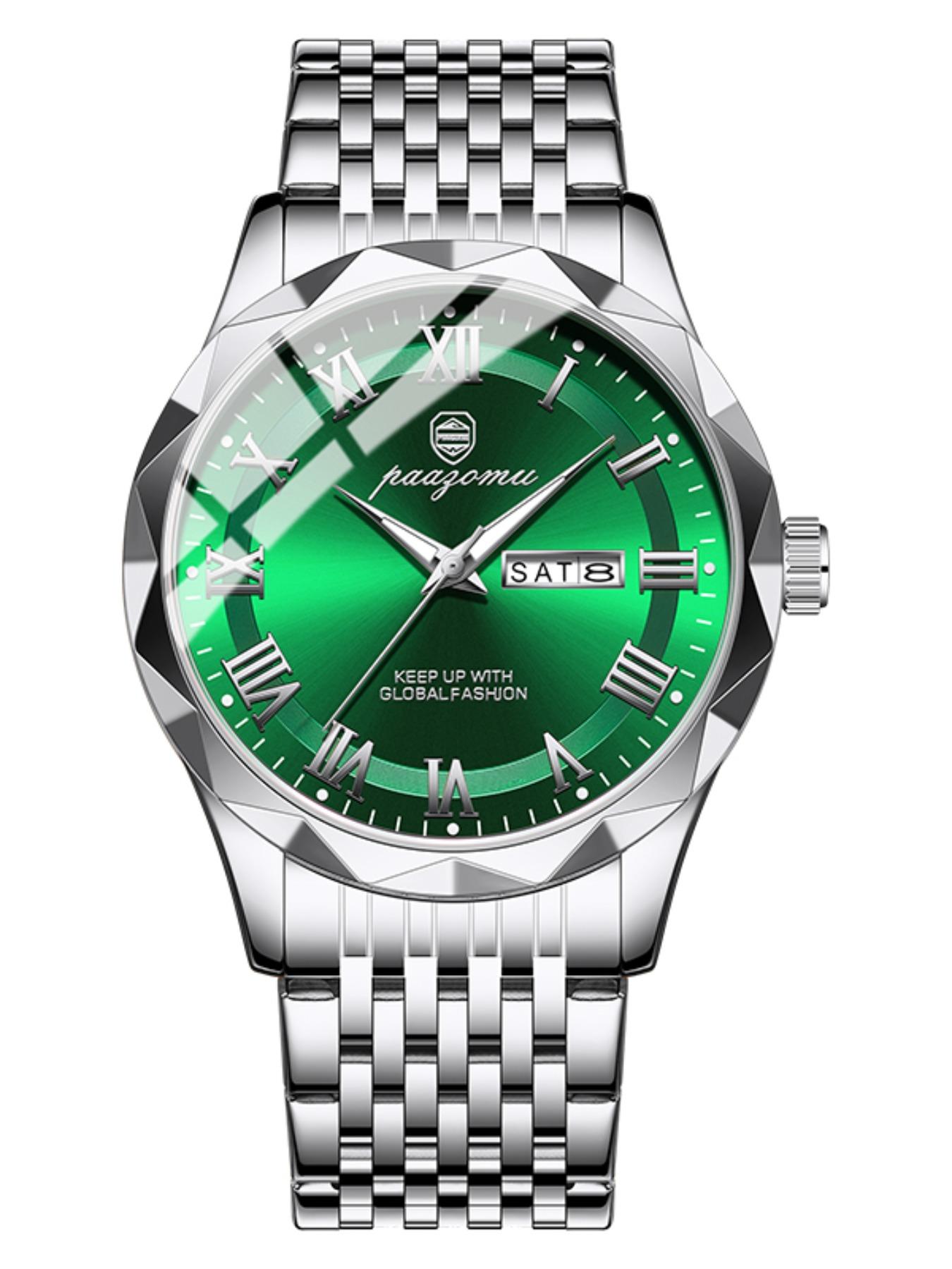 Paazomu Brand Steel Belt Dual Calendar Men's Quartz Watch 6367, Stylish Timepiece for Everyday Wear, Durable and Reliable Design