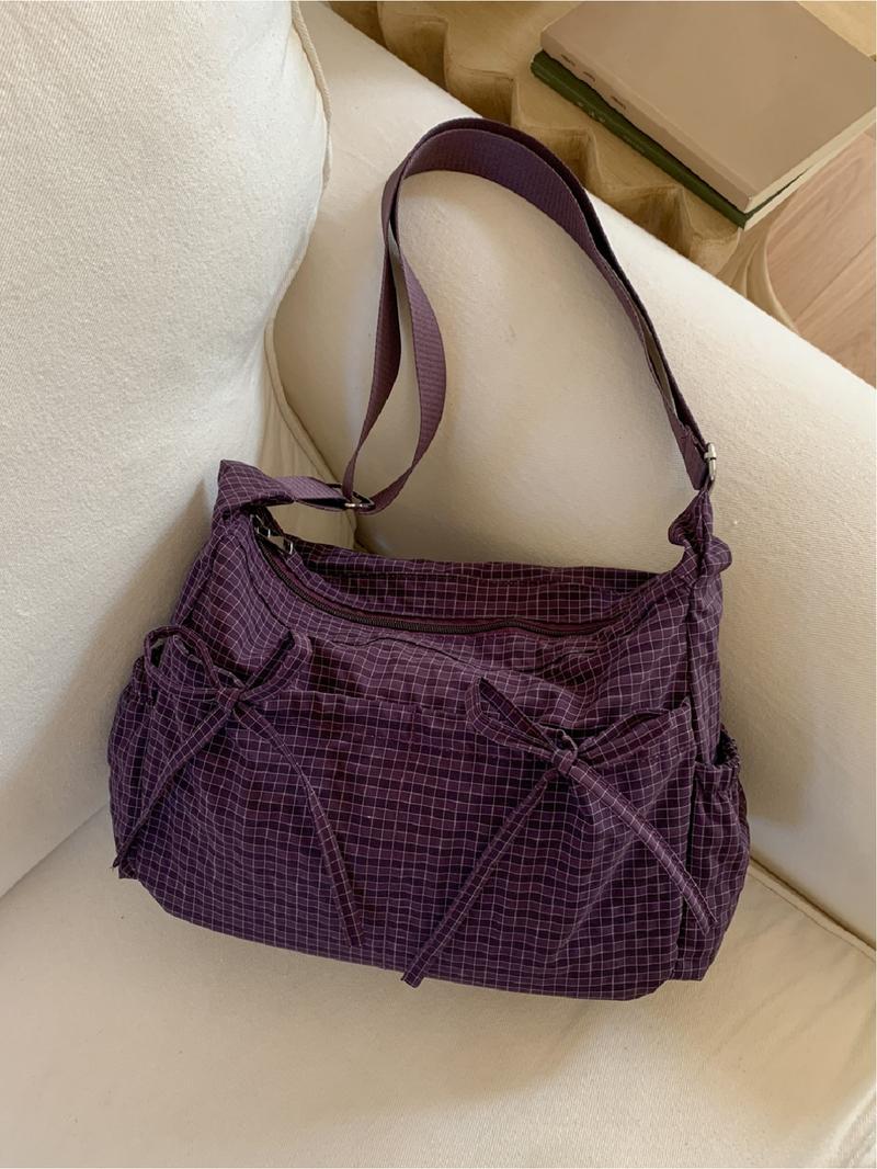 Casual versatile checkered striped pattern women's shoulder bag, large capacity, portable crossbody bag, adjustable shoulder strap, Crossbody Tote Bag