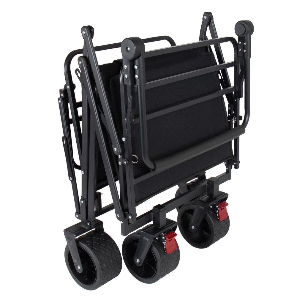 2-in-1 Multifunctional Folding Wagon Carts, Convertible Beach Chair with All-Terrain Wheels, 650lb Capacityfor Shopping Beach Camping Sports Garden, Black