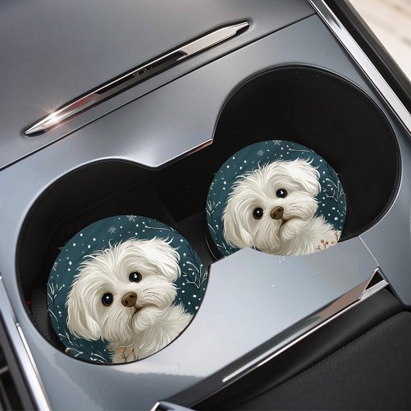 2pcs Adorable Dog Print Car Cup Holders - Non-Slip Rubber Mat with Decorative Design for Vehicle Interior, Perfect for Waterproof Cup Protection, Cup Holder Accessories | Playful Dog Design | Rubber Absorbent Material, Cup Holders for Car