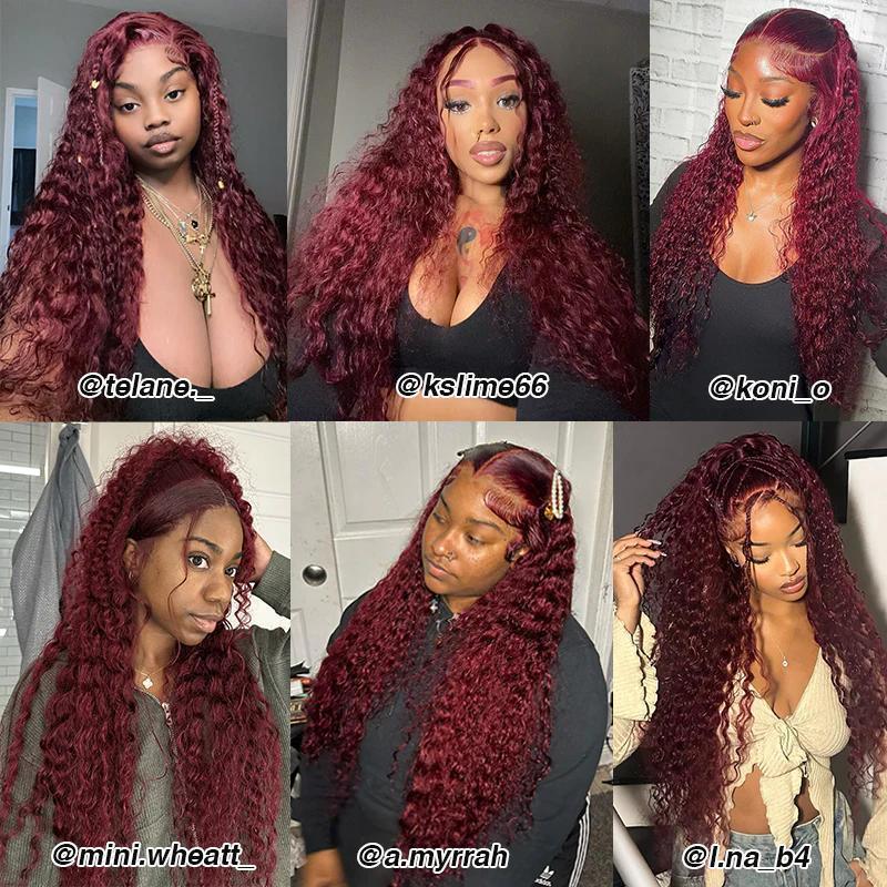 Tahikie 99J 7x6 Glueless Transparent Lace Front Wigs Human Hair Burgundy 13x6 Deep Wave Front Wigs Pre Cut Bleached Ready to Go Glueless Wig For Women FallFreshness