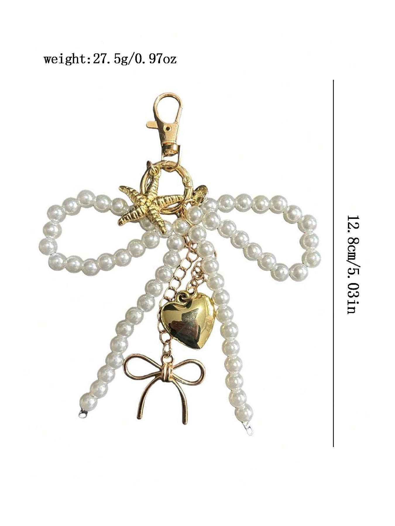 Gentle style pearl bead bag decoration, Bag Charm Keychain, starfish love bow decoration, light luxury texture exquisite style fashion decoration, can be used as a keychain, can be given to friends, lightweight and easy to carry