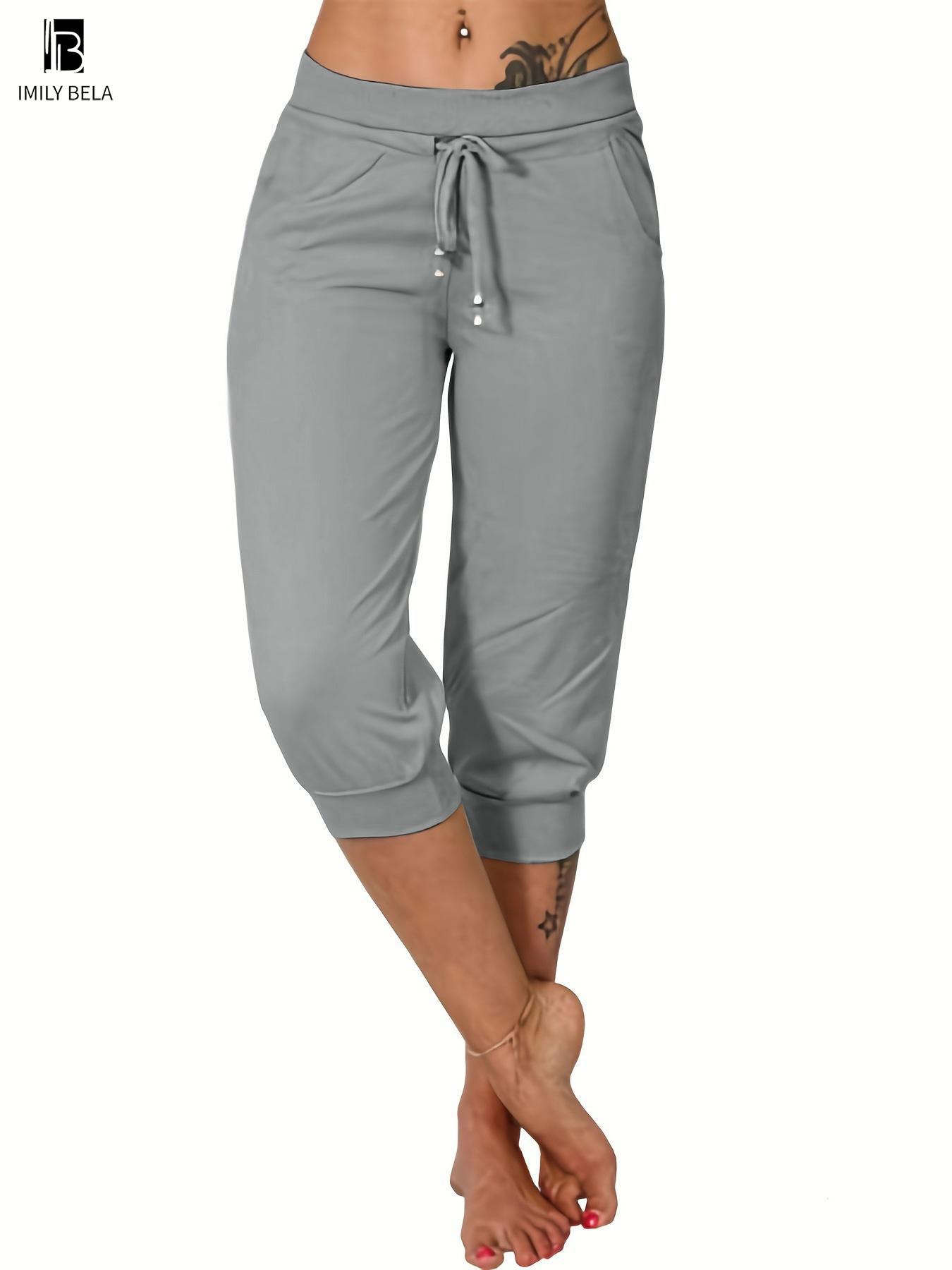 Women's Plain Drawstring Waist Capris Pants, Casual Pocket Trousers for Daily Wear, Ladies Bottoms for All Seasons, Casual Chic Bottoms Women's Plain Drawstring Waist Capris Pants, Casual Pocket Trousers for Daily Wear, Ladies Bottoms for All Seasons, Casual Chic Bottoms