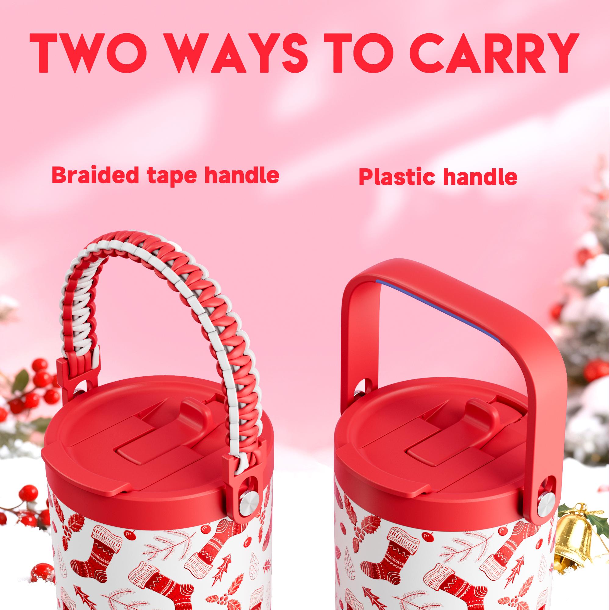 【Meoky】32oz&40oz Tumbler with Handle and Straw,Hot Water Mug, Insulated Water Bottle, Stainless Steel Travel Mug, Keeps Cold, Fits in Car Cup Holder,Christmas Gift