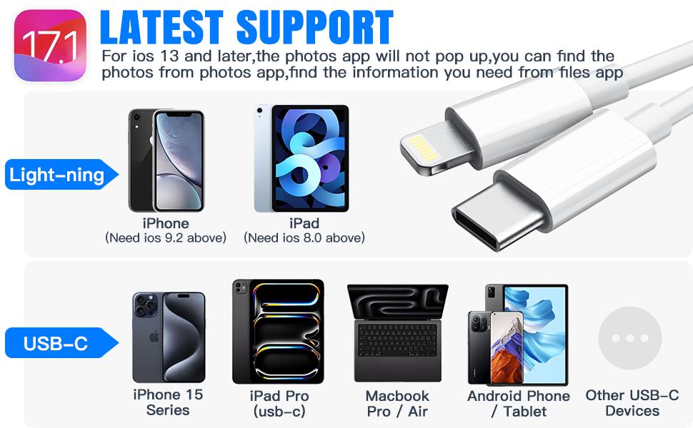 2-in-1 Card Reader, Lightning & USB-C SD/TF Card Adapter, Dual Slot Multi-Card Reader, Plug & Play for iPhone Samsung Xiaomi