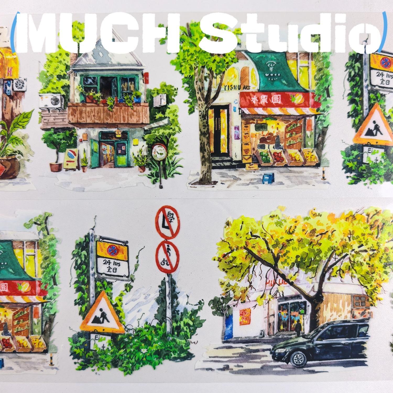 1pc (7*100cm), Original New Product, Sticker Recording the Scenery of a City Corner, High-end Craftsmanship PET Tape, Exquisite Pattern, Versatile and Practical, Suitable for Scrapbooking, Decorating Journals, Notebooks, Greeting Cards, Photo Frames and M