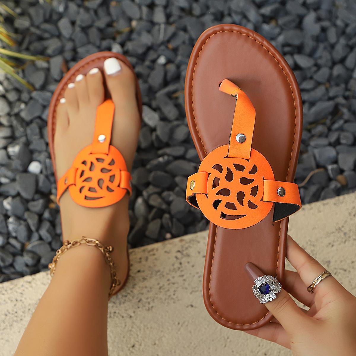 Women's Hollow-Out Cutout Flip-Flop Sandals, Strappy Summer Sandals, Summer New Flat Thong Slippers, Casual Versatile Beach Vacation Shoes