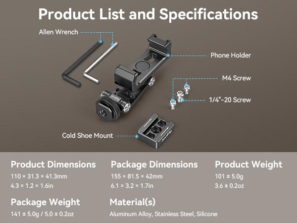 SMALLRIG Universal Phone Tripod Mount, Metal Cell Phone Mount with Cold Shoe Mount and M4 Screws for DJI Stabilizers, Free Adjustment Phone Mount Adapter for iphone16 Pro/MAX, for Samsung Galaxy - 4301 Smartphone Accessories