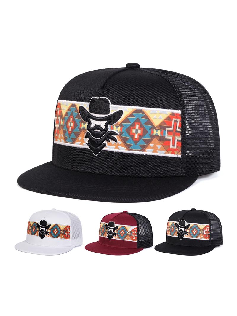 Western Style Tribal Pattern Trucker Hat, Casual Outdoor Sports Hat for Men & Women, Fashion Accessories for Daily Wear