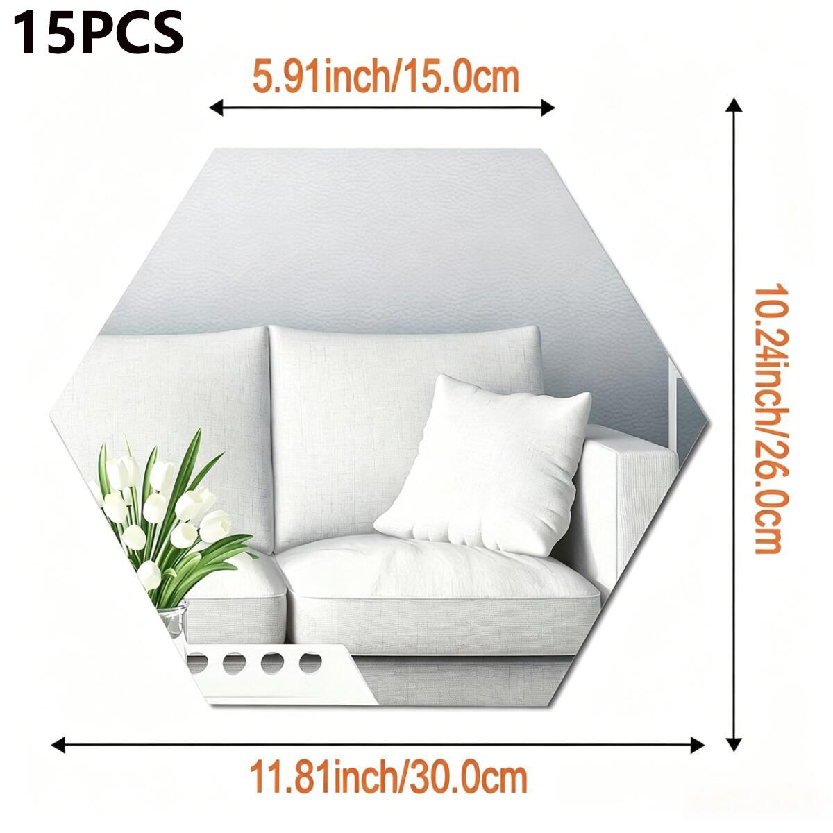 15pcs Hexagon Self-Adhesive Mirror Wall Stickers, Decorative Wall Sticker, Acrylic Wall Decor, Removable DIY Wall Decor Mirror, Mirror Stickers for Living Rooms, Bedrooms, Apartments, Gyms and Dorms, Home Decoration, Mirror Wall Sticker