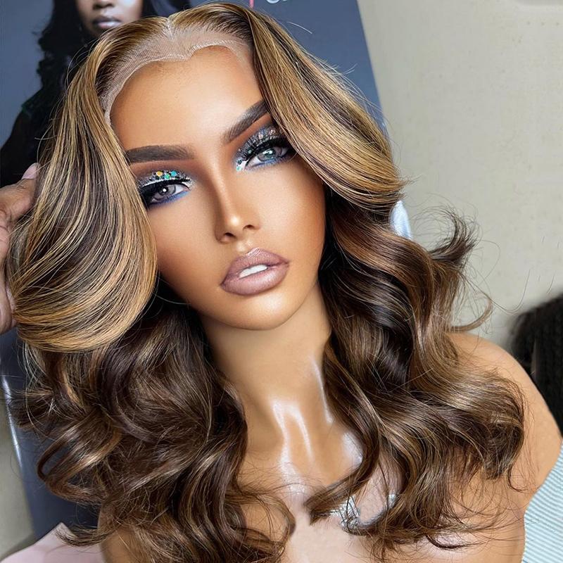 Ombre Bob Wig Human Hair 13x4 Highlight Lace Front Wigs Human Hair Colored P4/27 Honey Blonde Bob Wigs Human Hair Pre Plucked Hairline 180 Density Bob Wigs For Women