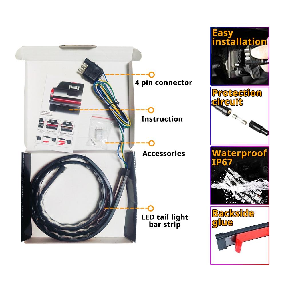 Car Truck Tailgate LED Light Bar, 1 Count 48 Inch Running Sequential Turn Signal Light Strip, Dynamic Fishbone Shaped LED Tailgate Light Bar, Led Lights Car