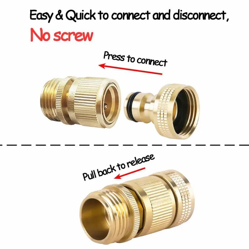 Garden Hose Quick Connector, 1 Set Solid Brass 3/4 Inch GHT Thread Fitting, No-Leak Water Hose Female & Male Adapter, Garden Hose Quick Connect Fittings, Garden Hose Connectors, Summer Gardening Tool Accessories