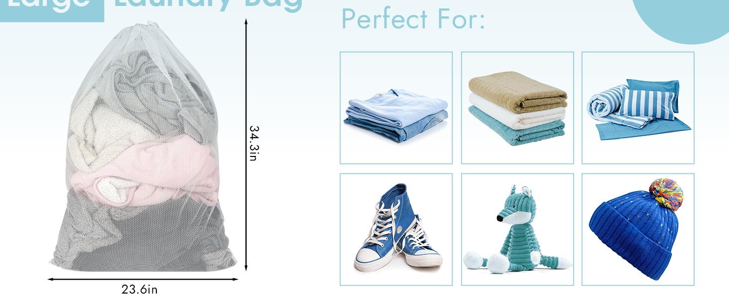 2 Pack Mesh Laundry Bags, 23 x 34 Inches Heavy Duty Mesh Laundry Bag, Large Laundry Drawstring Bag for College, Dorm, Travel, Family and Apartment Dwellers, Black