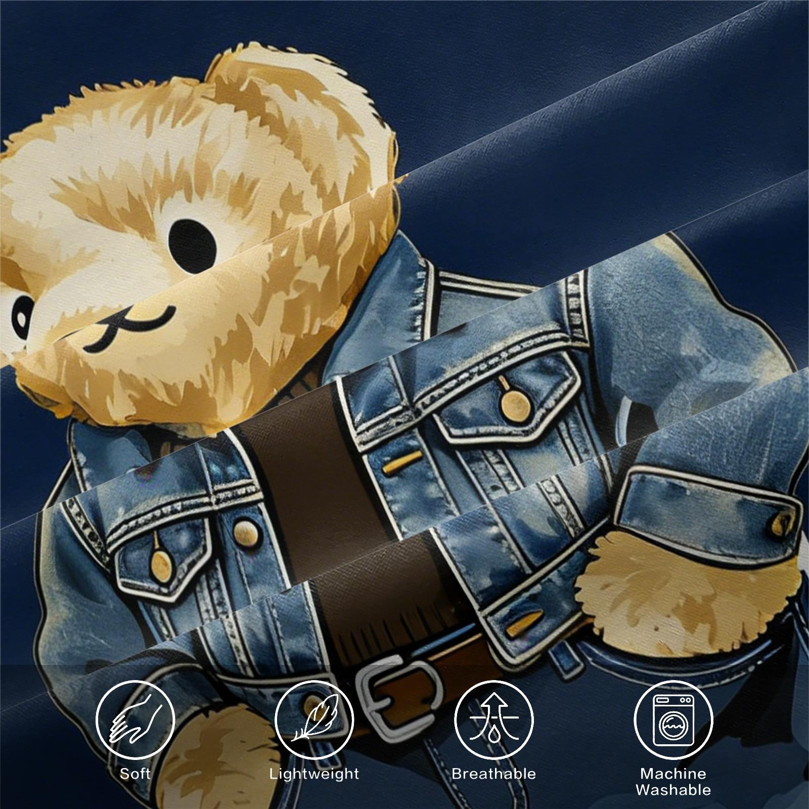 Teddy Bear Pattern Bed Sheet, Comfortable Printed Pattern, Includes 1 Bed Sheet and 2 Pillowcases, Comfortable Bedding, Non slip Dust Cover Suitable for Bedroom and Guest Room, Suitable as a Gift for Children or Adults