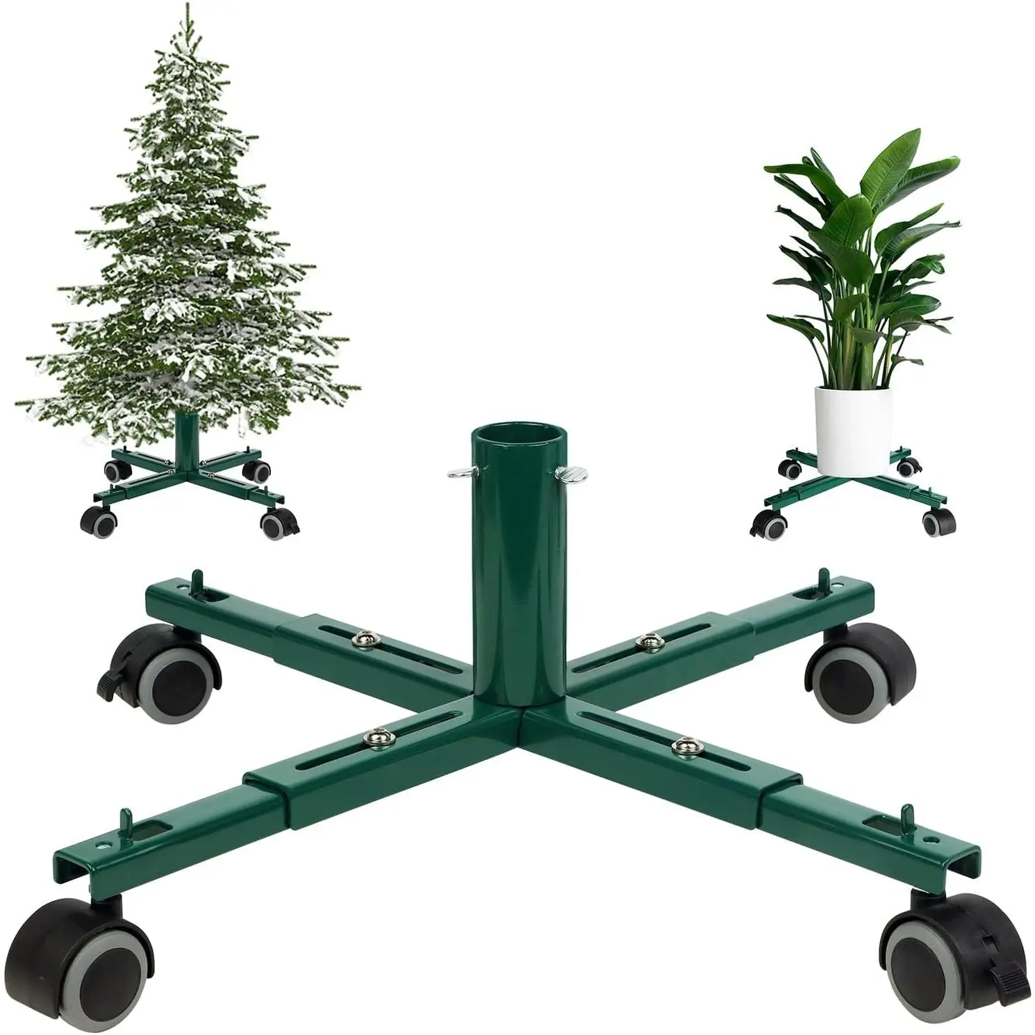 Christmas Tree Stand Base with Wheels, Movable Christmas  Tree Holder, Fits up to 7.5 FT Artificial Trees,   with Wheels,  Taxi,   Cart After Christmas (Green)