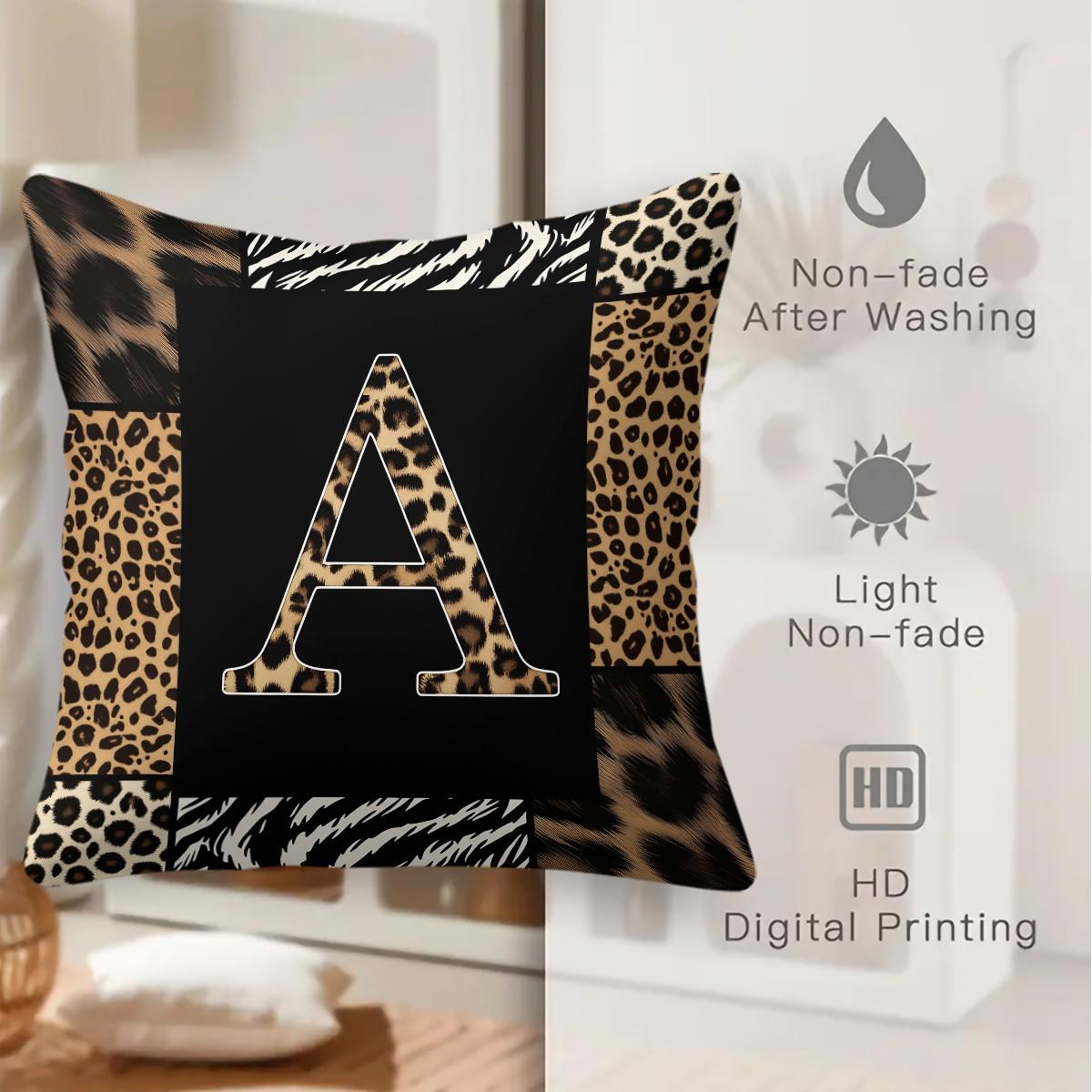 Animal Print Monogram Throw Pillow, Leopard Zebra Tiger Initial Pillow with Insert, for Sofa Living Room, Home Decor Gift for Animal Lovers