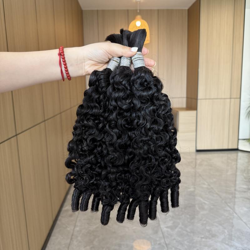 VIPbeauty Boho Human Braiding Hair Burmese Curly Bulk for Daughter/Friend For Bohemian Knotless Braids Spriral Curly End No Weft 1/3 Bundles 100g/1 Bundles  1B Natural Black Salon-Quality