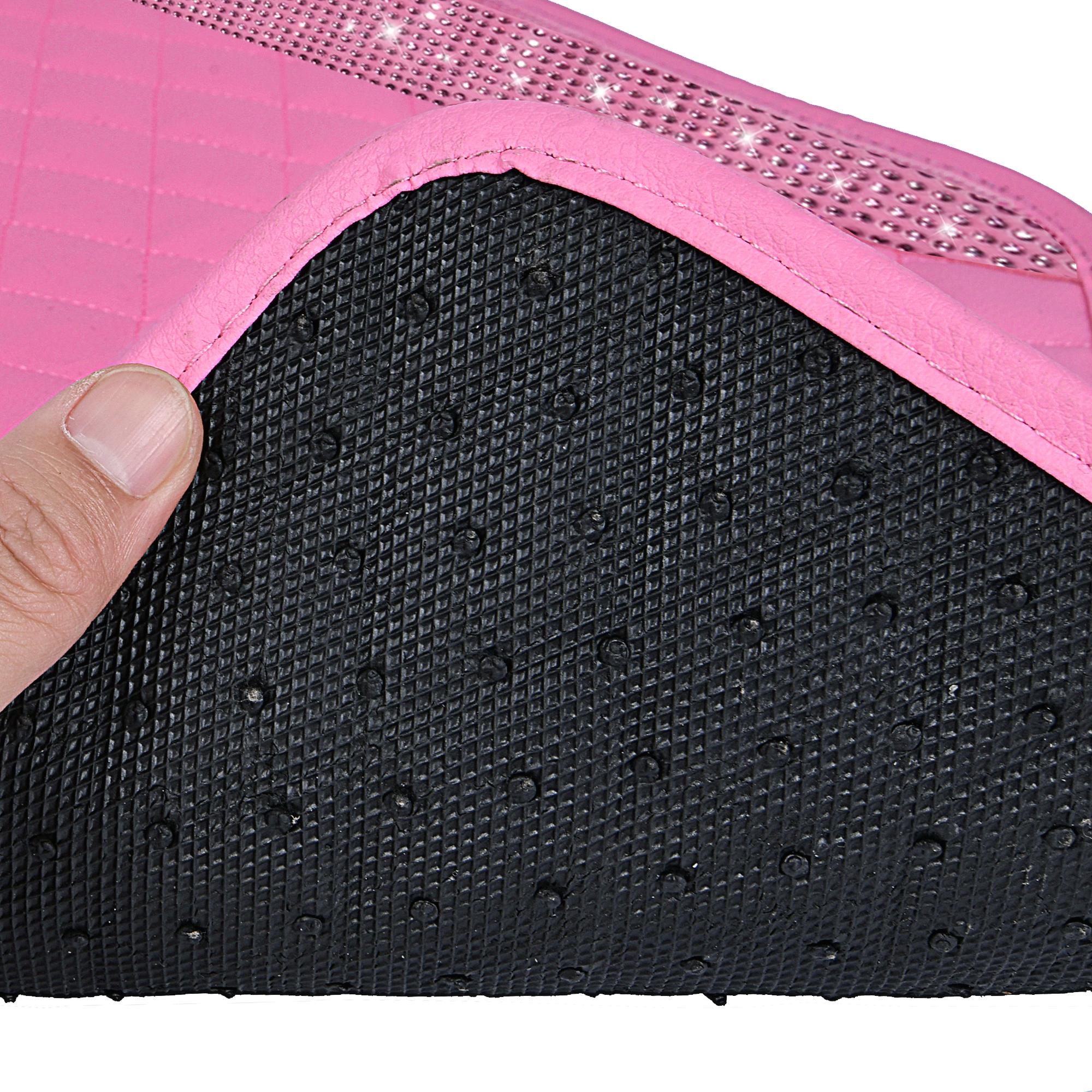 CAR PASS 5pcs Pink Bling Leather Car Mats Shining Diamond Rhinestones Sparkly Anti-Slip Waterproof Universal Fit Automotive SUV,Sedan,Van,Girl Women